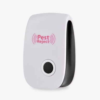 Belro ultrasonic fly repeller for home and garden pest control, showing device with vents and control buttons in outdoor setting.