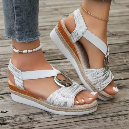 Belro women's breathable wedge slip-on sandal with arch support, vintage summer style, ideal for comfortable, stylish summer wear.