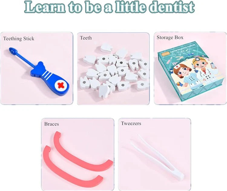 Children’s Dentist Role-Play Kit by Belro featuring pretend dental tools and accessories for kids' imaginative play.