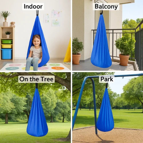 Belro sensory autism therapy swing hammock designed for indoor and outdoor use, featuring soft fabric and sturdy hanging straps.