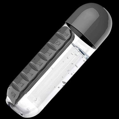 Belro water bottle with built-in pill holder, ideal for staying hydrated and organized during daily activities.