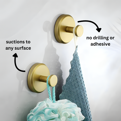 Belro Instant Grip Suction Hooks attached to a bathroom tile, used for home organization and hanging lightweight items.