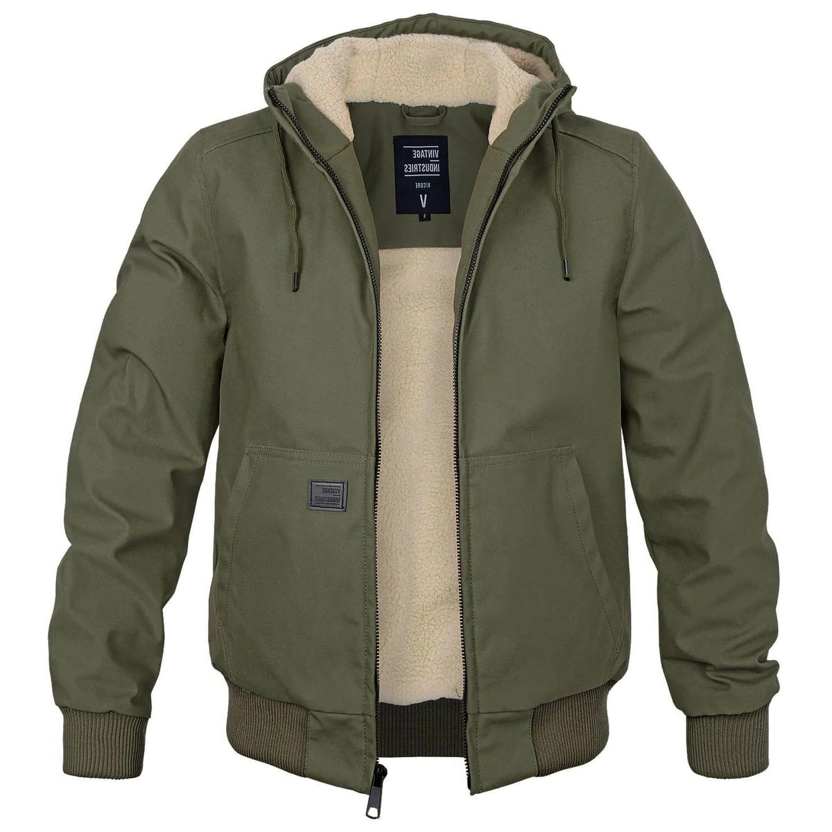 Men's warm winter coat by Belro, navy blue jacket with a hood, front zipper, and quilted insulation for cold weather.