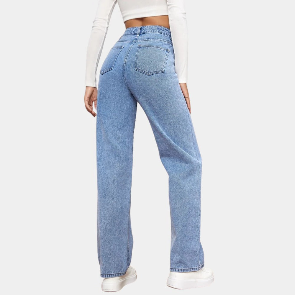 Belro casual baggy jeans for women featuring relaxed fit, classic denim style, and five-pocket design.