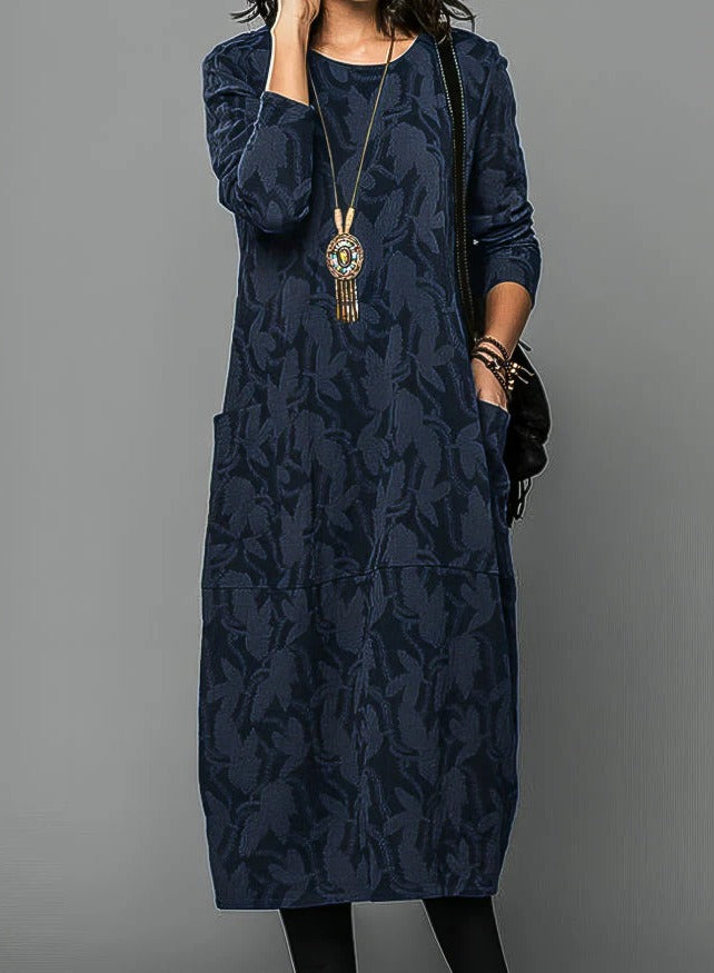 Belro casual winter dress for women with round neckline and warm fabric, featuring a cozy, stylish design perfect for cold weather.