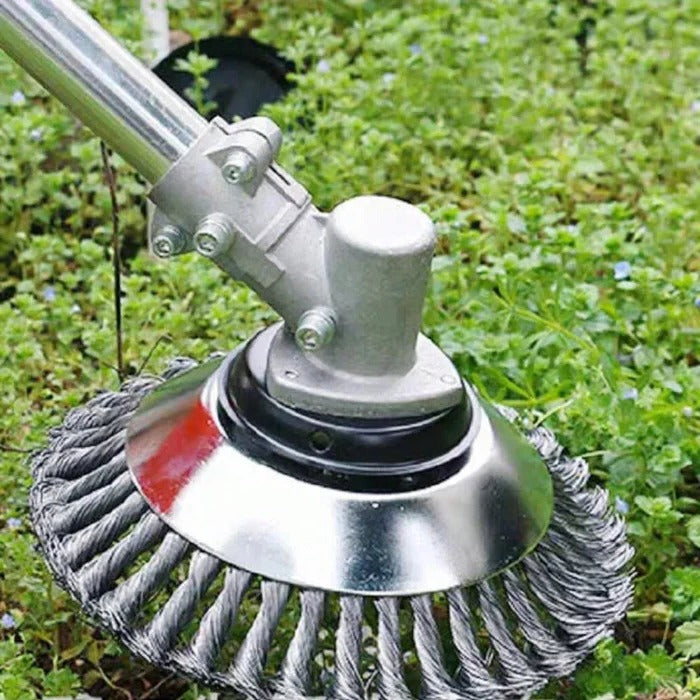 Heavy-duty wire weeding wheel by Belro for men, designed for clothing weeding and fabric removal tasks.