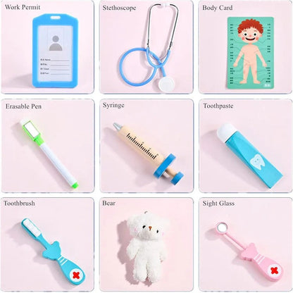 Children’s Dentist Role-Play Kit by Belro, featuring toy dental tools, a toothbrush, and a pretend patient for imaginative play.