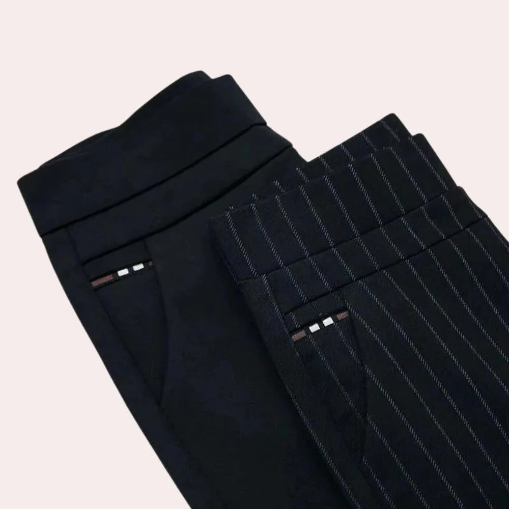Belro high waist stretch pants in black, sleek fit, showcasing the comfortable, form-fitting design for stylish everyday wear.