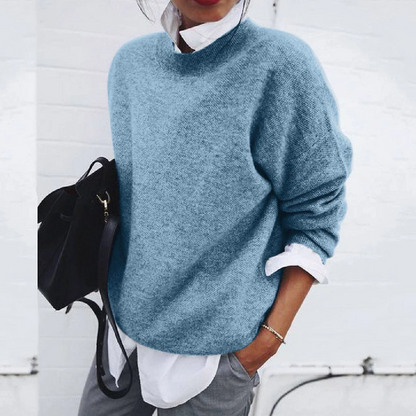 Belro comfortable fashion sweater, soft knit with a relaxed fit, featuring a crew neckline and long sleeves, perfect for casual wear.