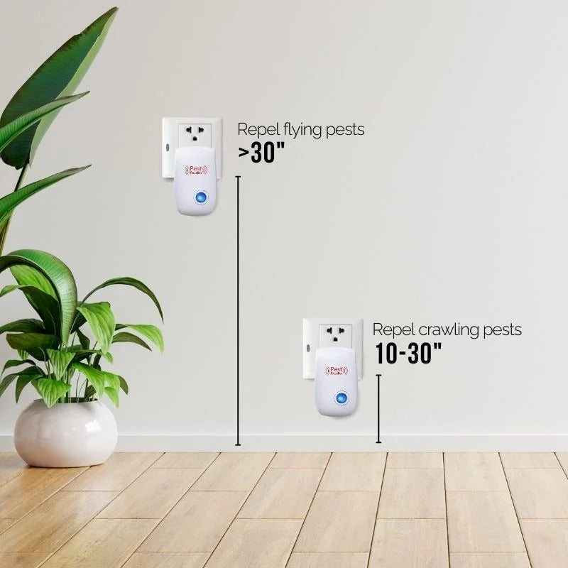 Belro ultrasonic fly repeller for home and garden pest control, showing the device with vents and control buttons.
