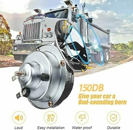 Belro train horn for trucks, electronic audio device with large horn and wiring, designed for heavy-duty vehicle use