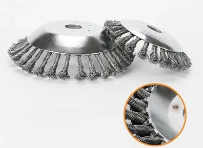 Close-up of Belro heavy-duty wire weeding wheel for men’s clothing, showing durable metal construction and ergonomic handle.
