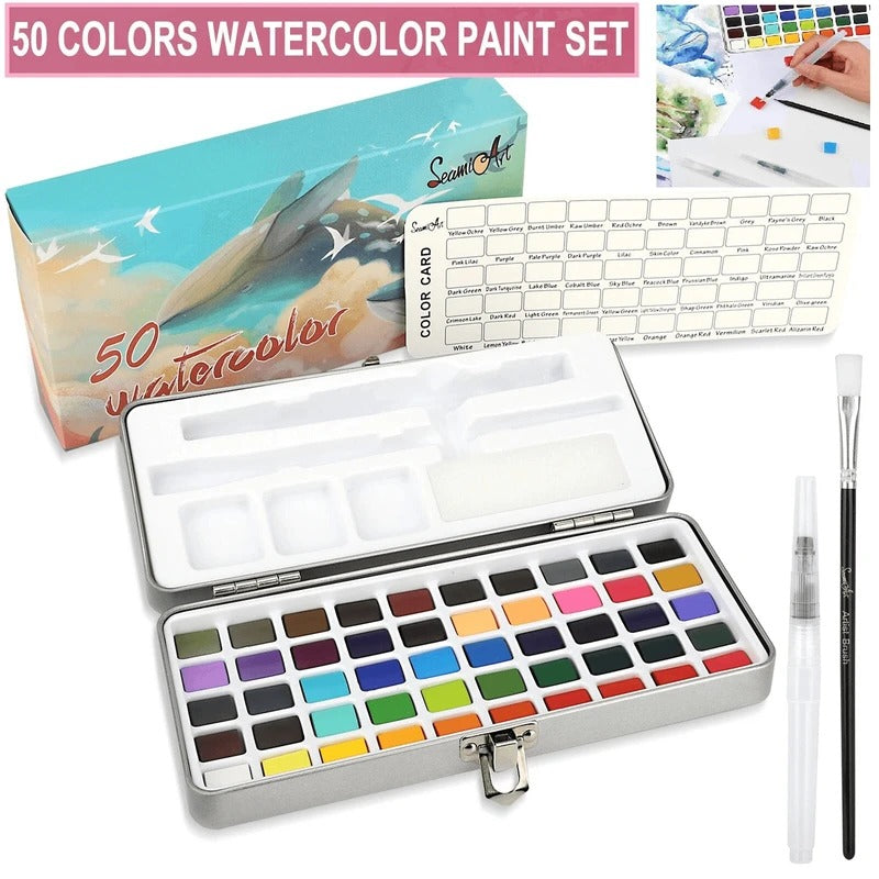 Men's watercolor paint set by Belro with vibrant colors, displayed on a white background for artistic use and creative inspiration.