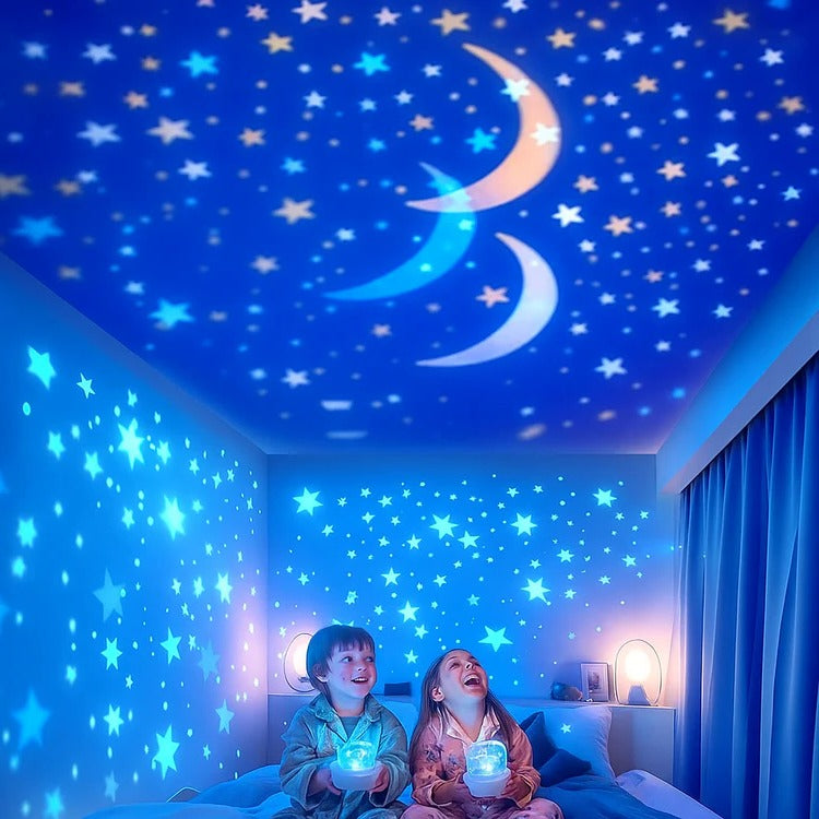 Belro children's night light and ocean projection lamp displaying a soft glow and underwater scene in a child's bedroom.
