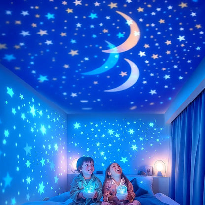 Belro children's night light and ocean projection lamp displaying a soft glow and underwater scene in a child's bedroom.