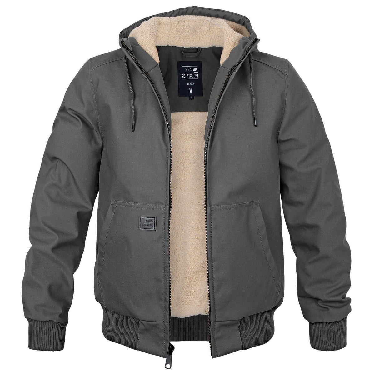 Men's Belro warm winter coat in dark color, insulated jacket with a hood and zipper closure, suitable for cold weather.