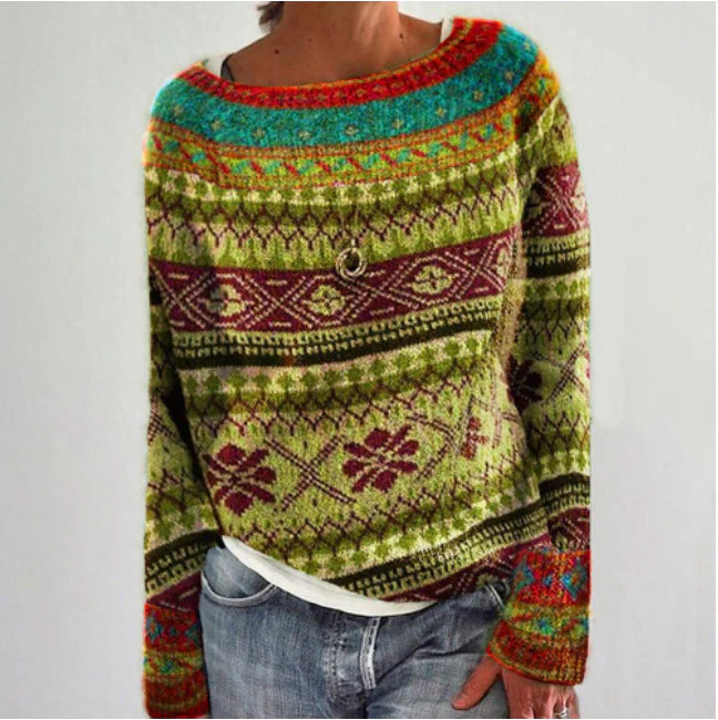 Women’s retro sweater by Belro featuring a cozy knit design in vibrant colors, perfect for casual autumn wear.