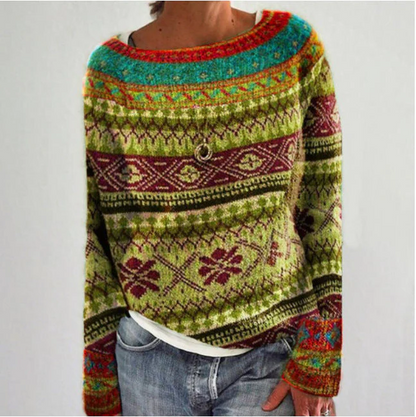 Women’s retro sweater by Belro featuring a cozy knit design in vibrant colors, perfect for casual autumn wear.