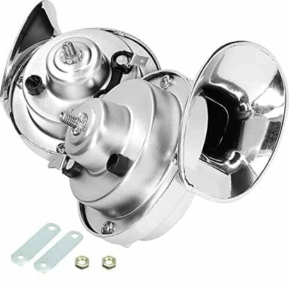 Belro train horn for trucks, electronic audio device with metal horn and wiring, designed for vehicle alert systems.