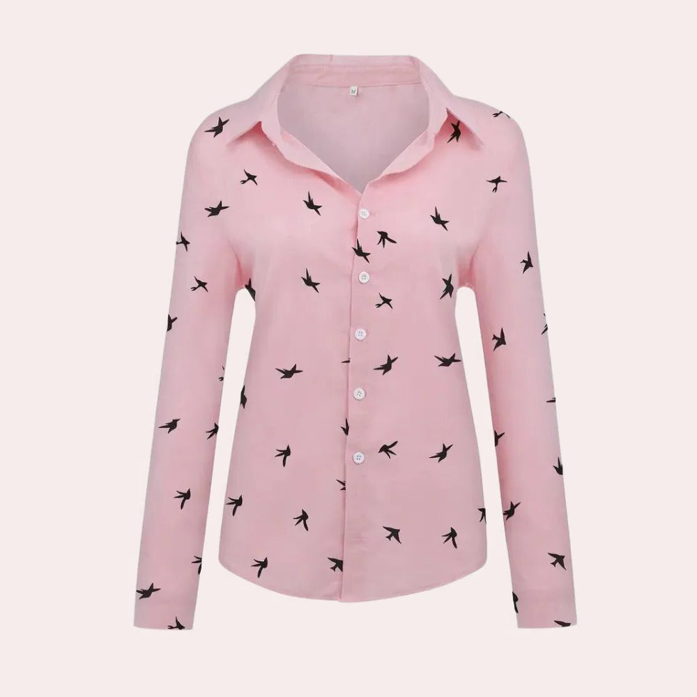 Women's Belro long sleeve shirt in soft fabric, featuring a classic fit and subtle design, shown on a model.