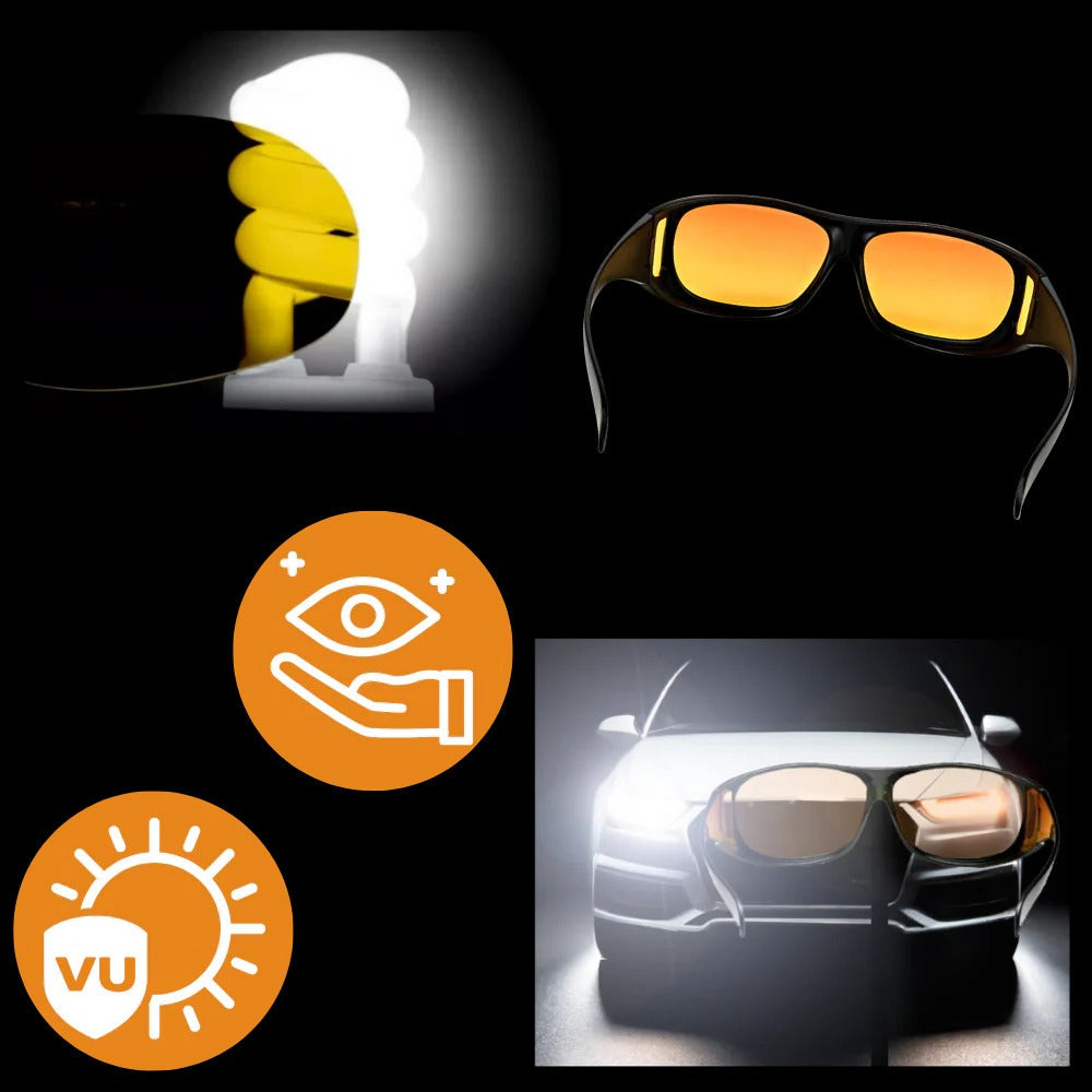 Belro night driving clarity glasses with camera lens style design, aiding visibility and focus during nighttime driving.