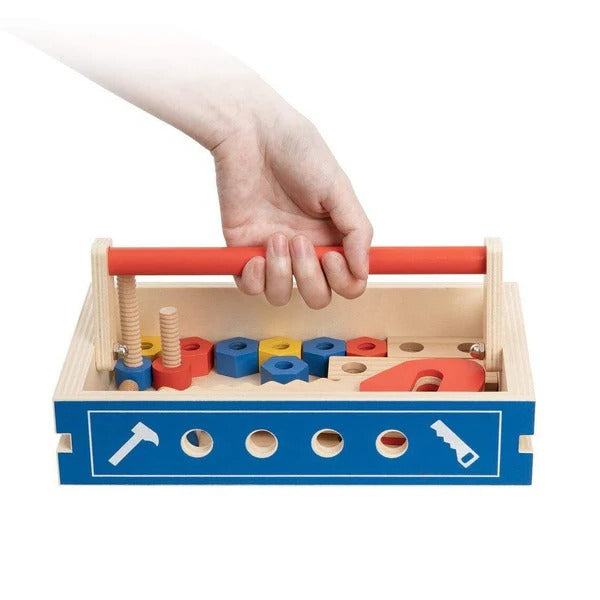 Belro kids pretend play tool bench toy with realistic tools and hardware for imaginative children's role-playing.