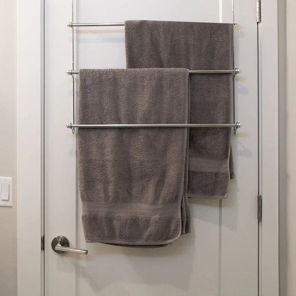 Belro over-the-door bathroom towel bar rack holder mounted on door for convenient towel storage in home and garden outdoor space.