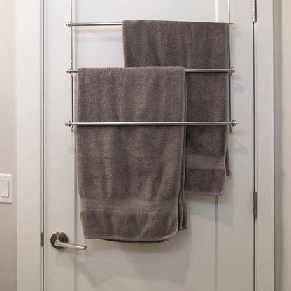 Belro over-the-door bathroom towel bar rack holder mounted on door for convenient towel storage in home and garden outdoor space.