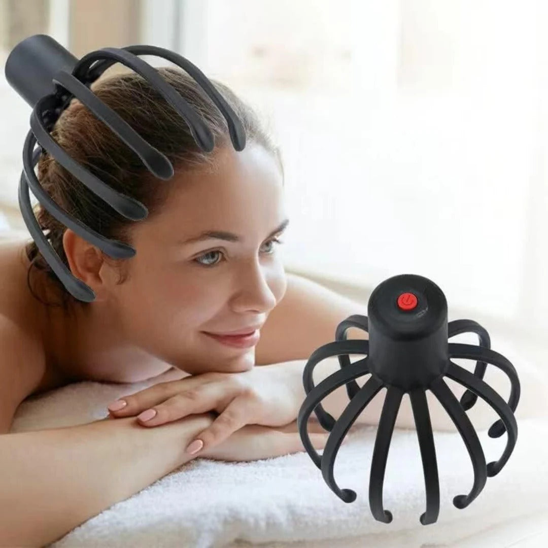 Belro electric octopus head massager with multiple flexible arms for relaxing scalp and stress relief, personal care device.