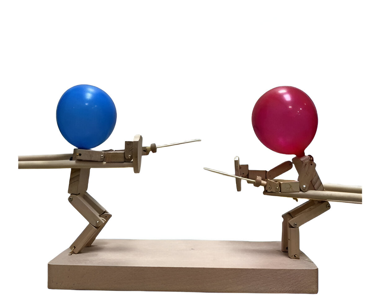 Wooden fencing puppets game from Belro, colorful toy set for kids featuring wooden puppet figures and fencing accessories.