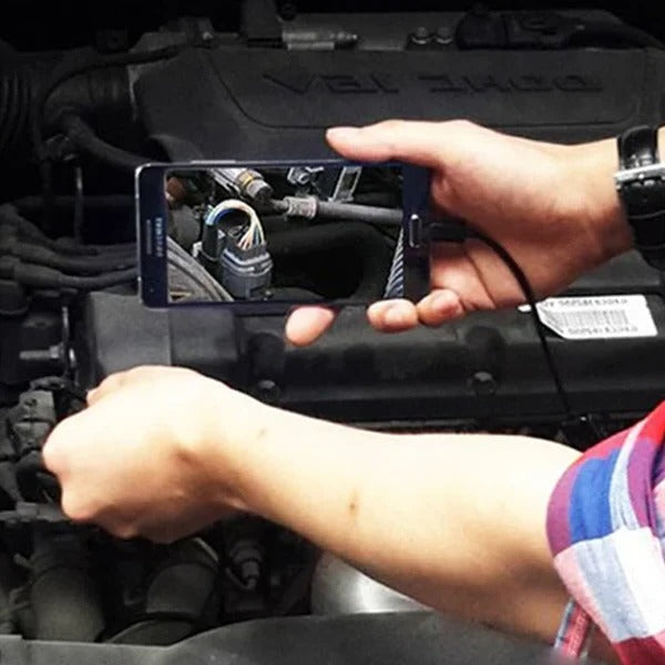 Wireless waterproof endoscope camera for iPhone and Android by Belro, showing flexible camera probe with waterproof casing.