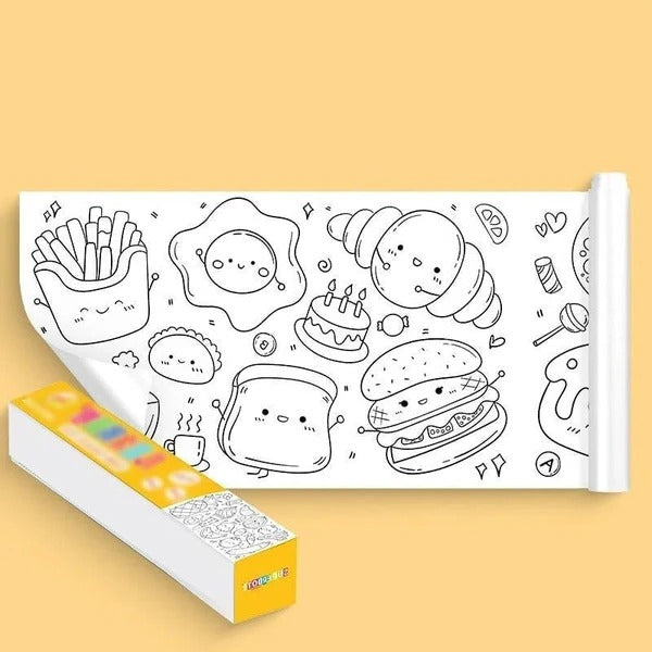 Children's Drawing Roll by Belro, shown as a colorful fabric roll with various drawing and sketching tools.