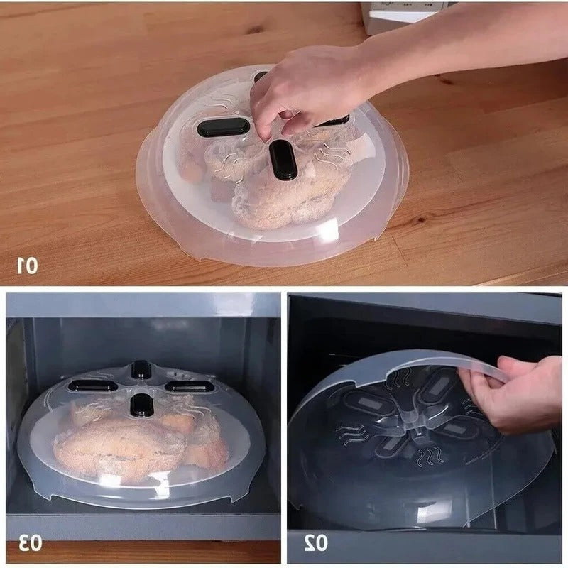 Belro magnetic microwave splatter cover on a kitchen counter, designed to prevent splatters during microwave use.