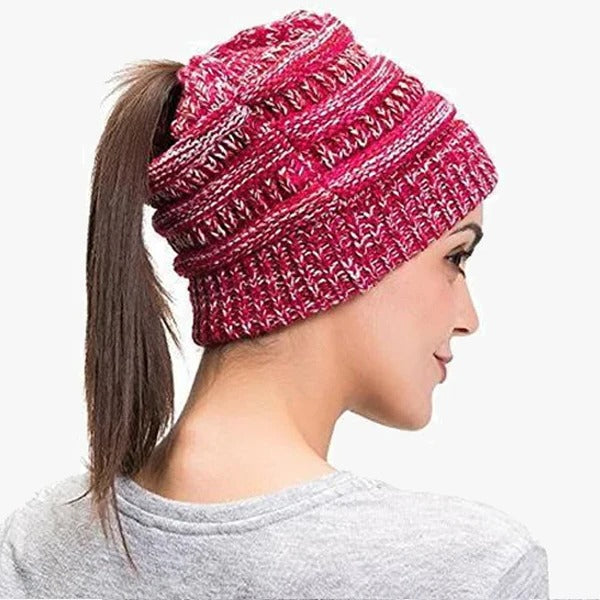 Belro solid ribbed ponytail beanie with messy bun hole for women, stylish and warm ribbed hat cap for hair accessories.