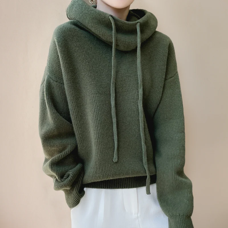 Belro women's merino wool turtleneck sweater, cozy and stylish knit clothing for cold weather, shown in a natural pose.