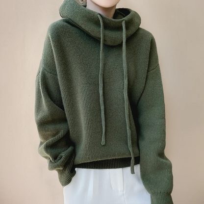 Belro women's merino wool turtleneck sweater, cozy and stylish knit clothing for cold weather, shown in a natural pose.