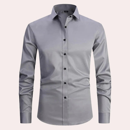 Men's Belro stretch shirt in light blue, tailored fit, with button-down collar and long sleeves, made from comfortable, flexible fabric.