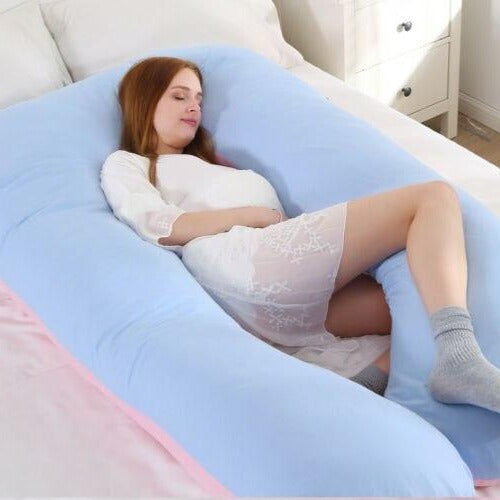Belro sleeping full support body pillow with ergonomic design, showing its contoured shape for pregnancy and back support.