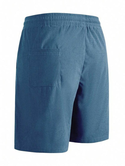 Men's Belro corduroy leisure shorts in khaki color, featuring a relaxed fit and front pockets.