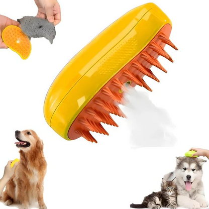 Belro Steamy Dog Brush for grooming, featuring a sleek design and bristles for removing loose fur and reducing shedding.