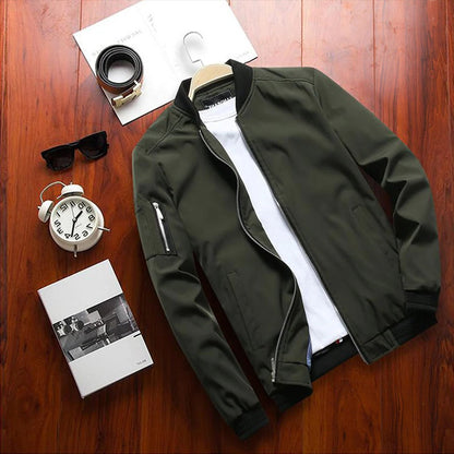 Men's short summer jacket by Belro, stylish lightweight outerwear with a fitted design, shown on a hanger.