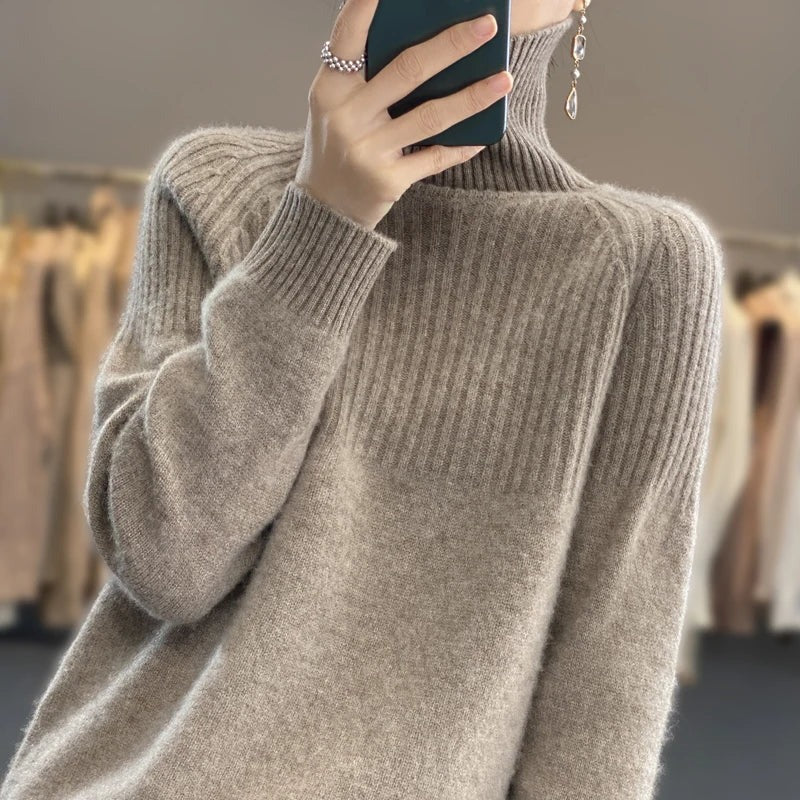 Belro women's cashmere turtleneck sweater in a soft, cozy knit, featuring a classic fit and ribbed collar.