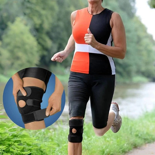 Belro knee support with adjustable compression for pain relief and injury recovery, showing a comfortable strap and ergonomic design.