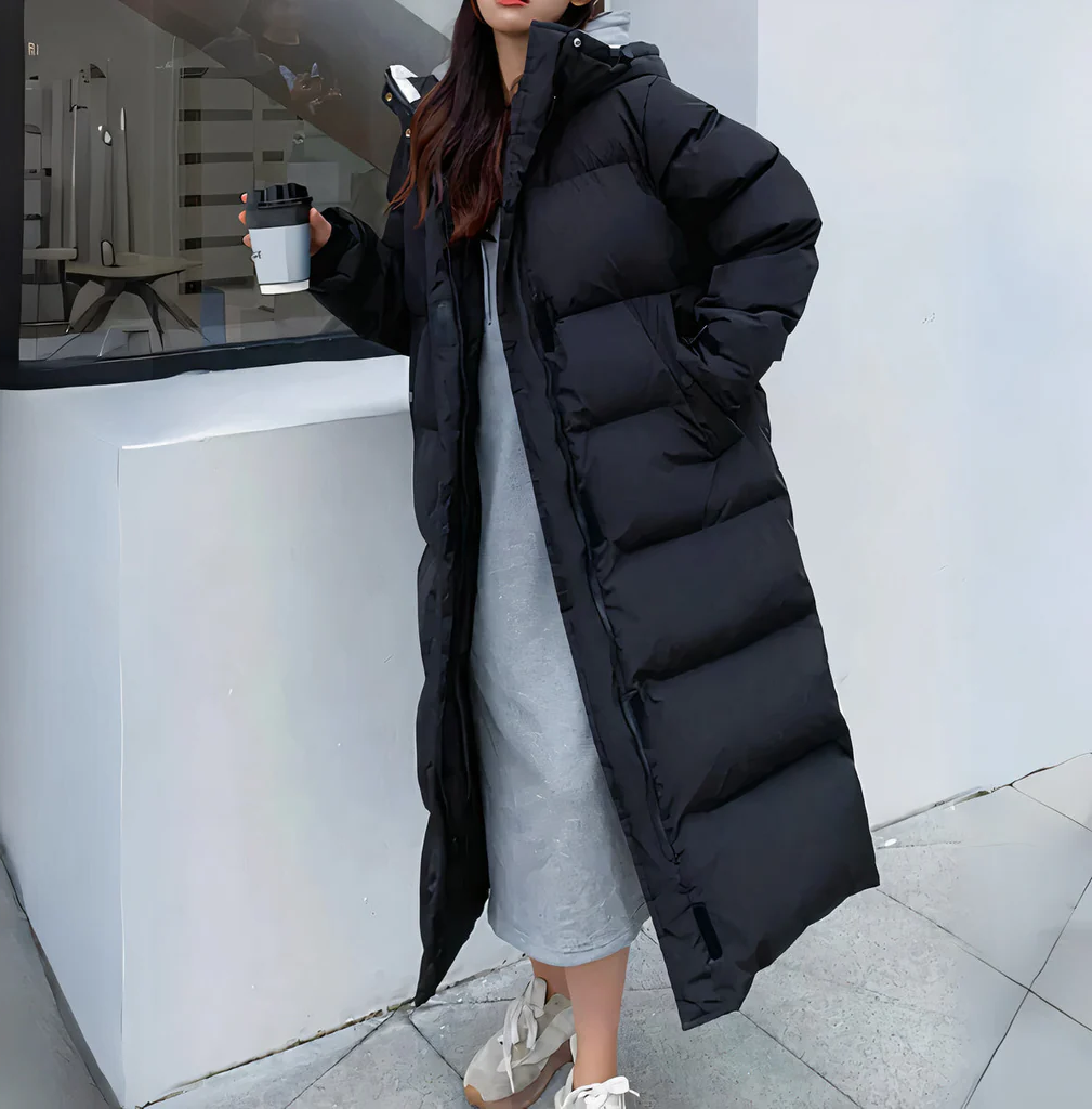Belro windproof long jacket, stylish and functional clothing item with a sleek design, suitable for cold weather protection.