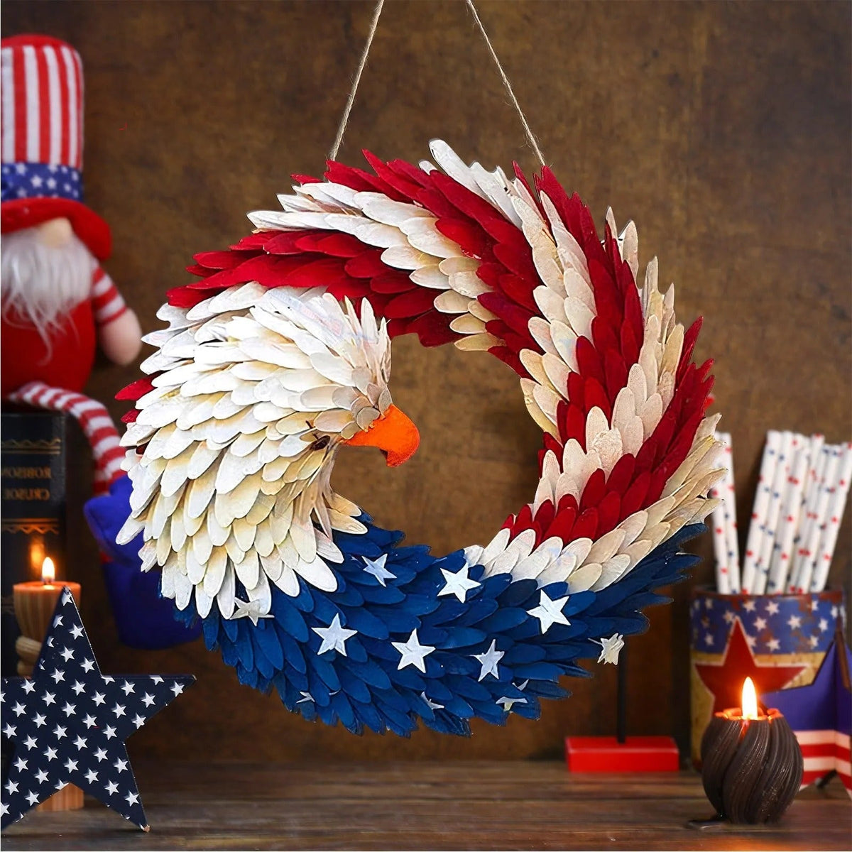 Belro Eagle Wreath Easter and Independence Day socks featuring patriotic eagle design and festive holiday colors.