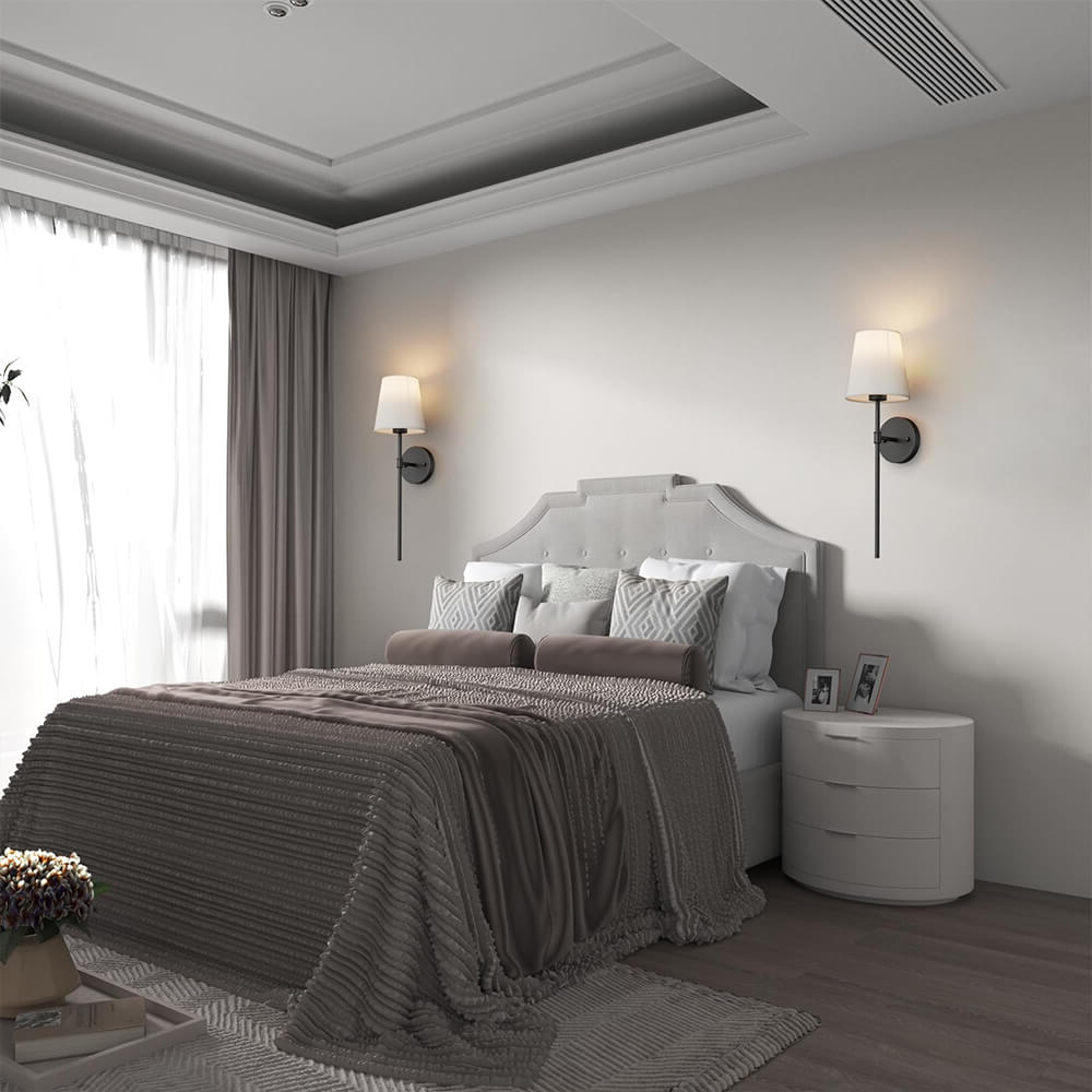 Belro wireless fabric wall lights set with two fixtures and two free bulbs, ideal for outdoor home and garden lighting.