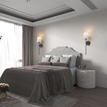 Belro wireless fabric wall lights set with two fixtures and two free bulbs, ideal for outdoor home and garden lighting.