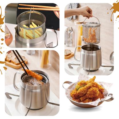 Belro 2-in-1 stainless steel deep frying pot with lid, suitable for home kitchen and versatile frying or steaming tasks