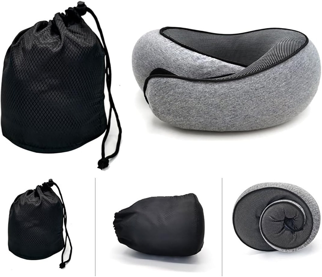 Belro snail style memory foam travel neck pillow in U-shape for adjustable, portable neck support and comfort during travel