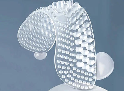 Belro silicone heel grips for footwear, showing soft, transparent cushioning to prevent slipping and provide comfort.
